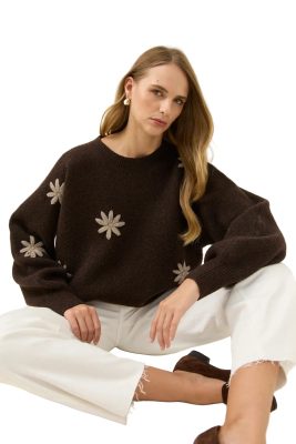 Miru Stitch Flower Jumper / Chocolate