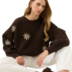 Miru Stitch Flower Jumper / Chocolate