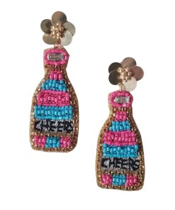 Beaded Cheers Champagne Bottle Earring Hot Pink