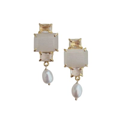 Bridie Natural Gemstone and Pearl Earring