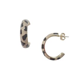 Cowprint Enamel Hoop Earring Tan