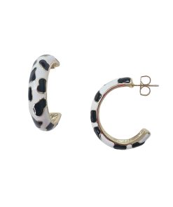 Cowprint Enamel Hoop Earring White