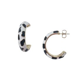 Cowprint Enamel Hoop Earring White